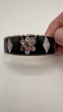 ALPACA MEXICO ABALONE Black/ MOTHER OF PEARL INLAY CUFF BRACELET FASHION